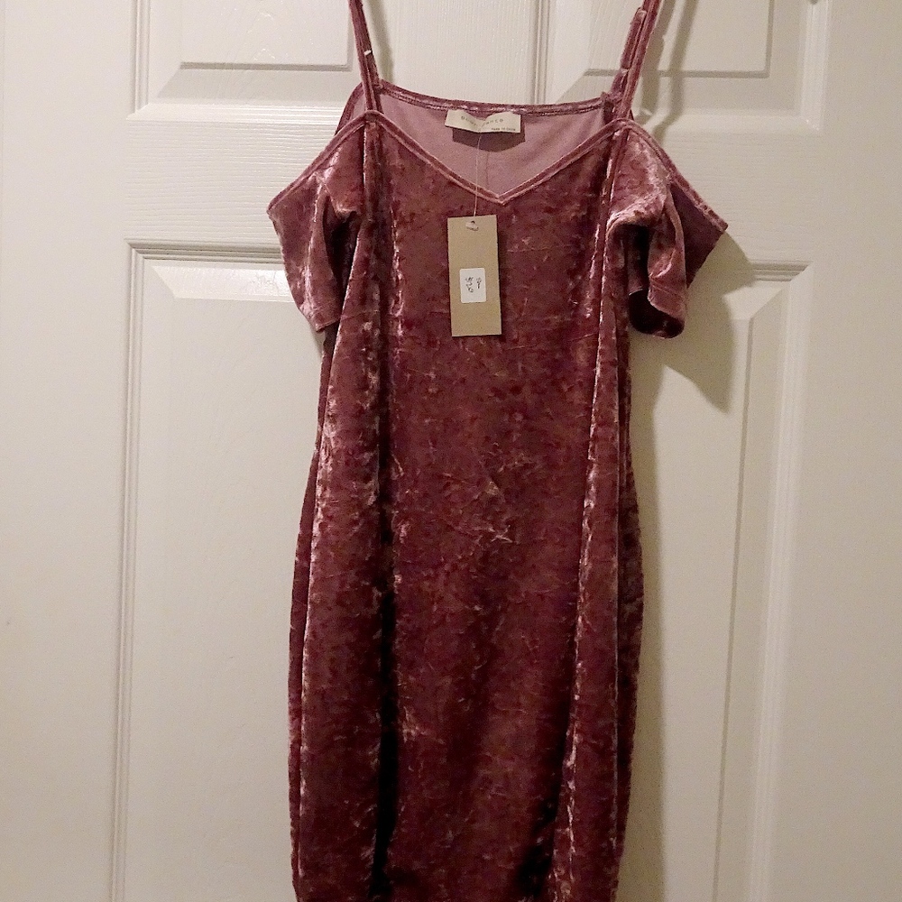 Bear Dance Mauve Pink Velour Cold Shoulder Bodycon Short Mini Party Dress Size S - Picture 7 of 8